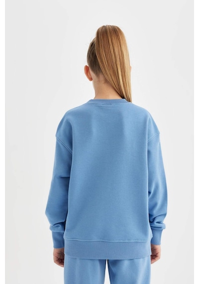 Defacto Kız Çocuk Relax Fit Bisiklet Yaka Pamuklu Basic Düz Okul Sweatshirt A2797A824AUBE756 Mavi