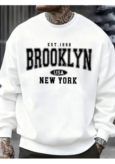 Startmore Tarzsokak Brooklyn New York Abd Baskı Erkek Kazak Sokak Modası Kazaklar Polar Sonbahar Gevşek Üstler Ra Beyaz
