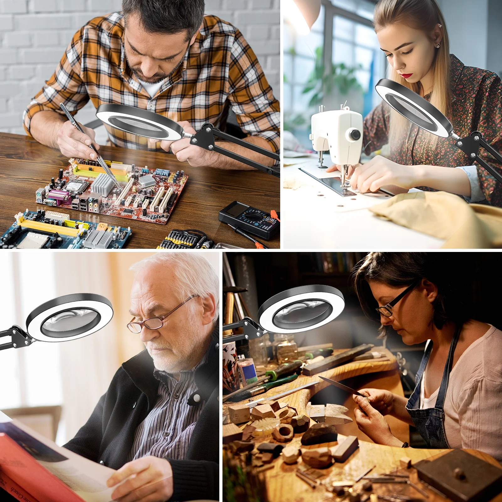 10x Büyüteçli Led Masa Lambası 3 Işık Modlu Masa Üstü Katlanabilir Kollu Bakım Onarım Güzellik Okuma