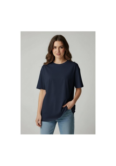 Lyvean Bisiklet Yaka Oversıze Kısa Kollu Tshirt Lacivert