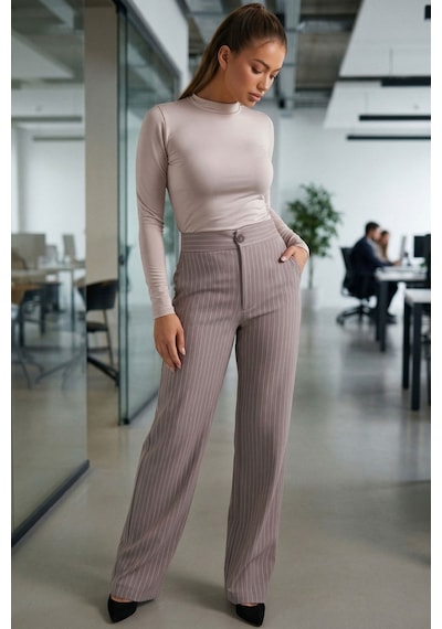 Armonika Kadın Bej Bol Paça Kumaş Pantolon Arm-26k001053