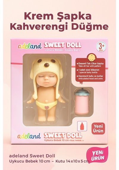 Adeland Sweet Doll Uykucu Bebek 10 Cm Kutu 14 10 5 Cm Krem Şapka - Kahverengi Düğme