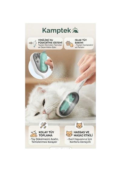 Kamptek Spreyli Kedi Köpek Tarağı - Su Hazneli Evcil Hayvan Tüy Toplama Ve Masaj Fırçası