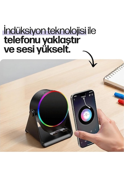 Enkado Ekd-s11 5w İndüksiyonlu Bluetooth Hoparlör Ses Yükselten 2000mah Rgb Işıklı Standlı Speaker