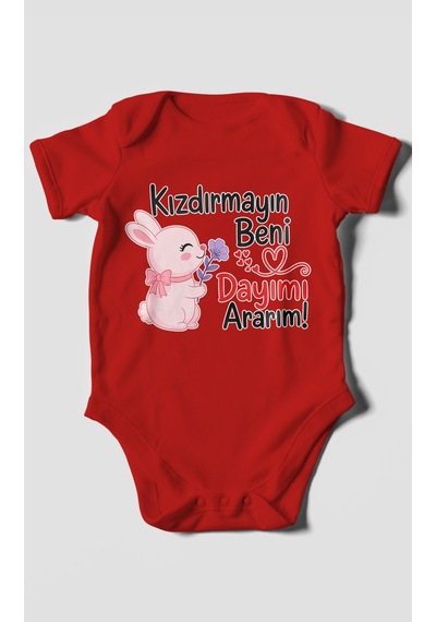 Morivokids Kızdırmayın Beni Dayımı Ararım Kısa Kollu Bebek Body %100 Pamuk Zbn165-kk Kırmızı