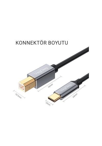 Veggieg Type-c To Usb-b Yazıcı Kablosu 1.5 Metre
