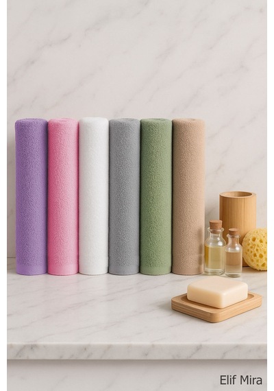 6 Lı Softtouch El Yüz Banyo Havlusu Seti %100 Pamuklu 50x90 Cm Mor