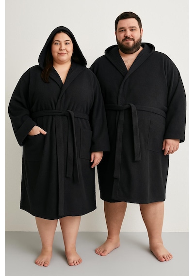 Pamuklu Kapşonlu Büyük Beden Siyah Renkli Bornoz 7xl-6x-5xl Siyah
