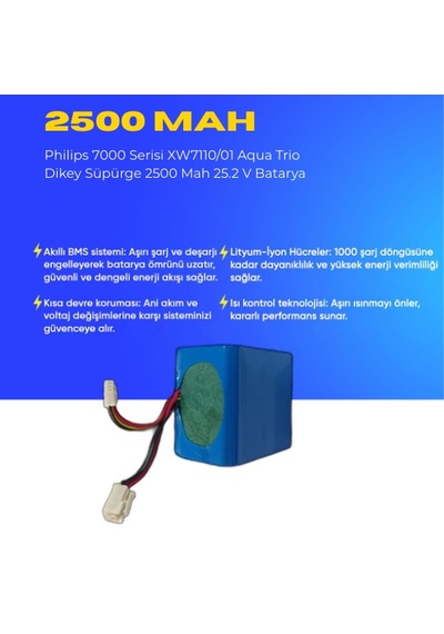 Philips 7000 Serisi Xw7110/01 Aqua Trio Dikey Süpürge 2500 Mah 25.2 V Batarya  Uyumlu Uzun Ömürlü, Maksimum Performans Pil