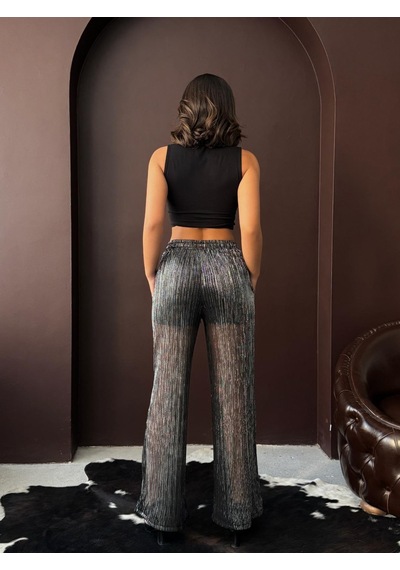 Verymoda Simli Piiseli Pantolon F2066 Siyah Gümüş