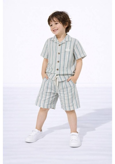 Miniko Kids Erkek Çocuk Çizgili Gömlekli Müslin Şortlu Takım Yeşil