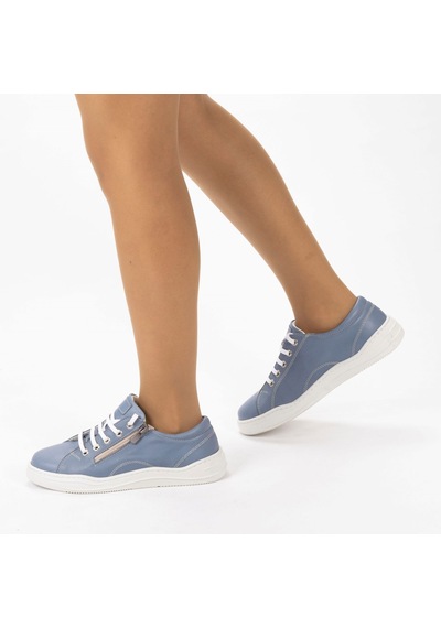 Kadın Hakiki Deri Geniş Kalıp Günlük Ayakkabı Sneakers Mavi