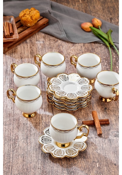 Cooker 220 Ml 6'lı Şık Tasarım Altın Yaldızlı Porselen Çay Fincan Takımı - Şık Kutulu Hediyelik Diğer