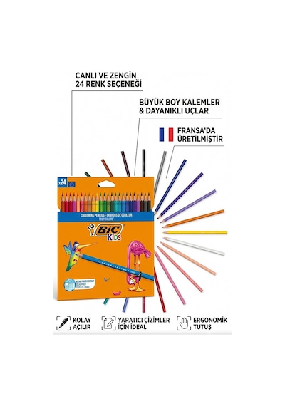 24 Lü Kuru Boya Kalemi Karton Kutu 1 Paket Bic Tropicolors 24 Renk Kuruboya Tam Boy Canlı Renkli Boya Kalem Okul Öğrenci Çok Renkli