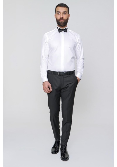 Efor Slim Fit Pilesiz Yan Cepli Esnek Yün Siyah Kumaş Pantolon P 1091 Siyah