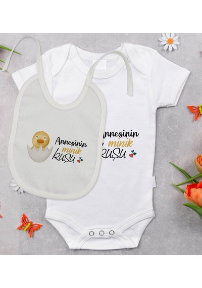 Bitmeyenkartus Bk Kids Annesinin Minik Kuşu Tasarımlı Bebek Body Zıbın Ve Mama Ö Çok Renkli