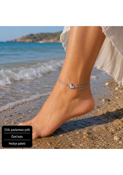 Luna Clover Anklet Luna Yonca Çelik Halhal Çok Renkli