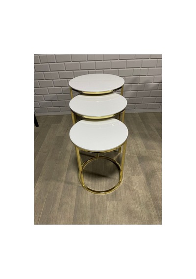 Usta Mekan Gold Metal Parlak Beyaz Mdf Tabla Zigon Sehpa Gold Beyaz