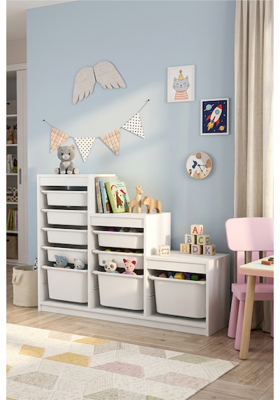 Nest 9 Sepetli Düzenleme Dolabı 3 Büyük 6 Küçük Sepetli Y:93 G:132 D:30 - Beyaz