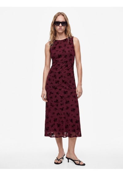 Koton Kayık Yaka Kolsuz Slim Fit Tül Elbise Kahverengi Desenli 7wal80017ık