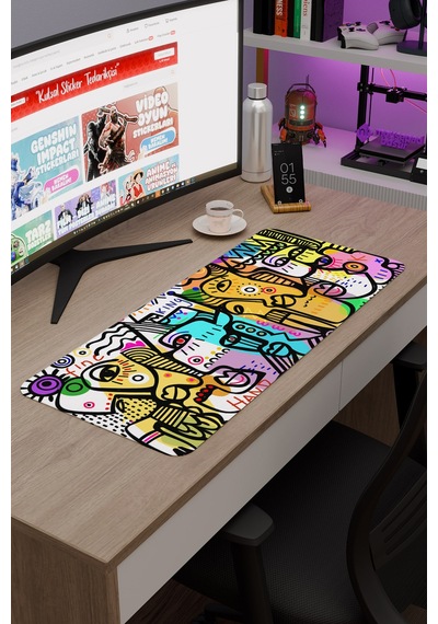 İllüstrasyon Kaymaz Dikişli Kauçuk Oyuncu Mousepad V3 - 70x30 Xl Gaming Mouse Pad Fare Altlığı