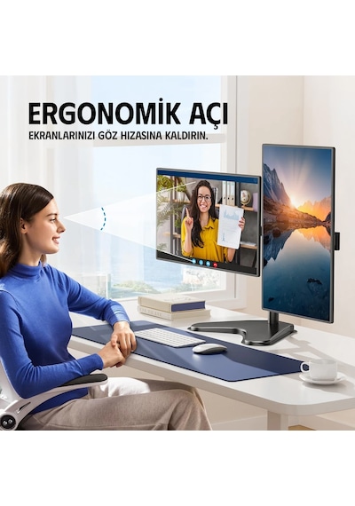 Ergoflex EF42 Steel Design 2-8 kg Çift Kol Asansörlü 13"-27" Desktop Monitör Standı