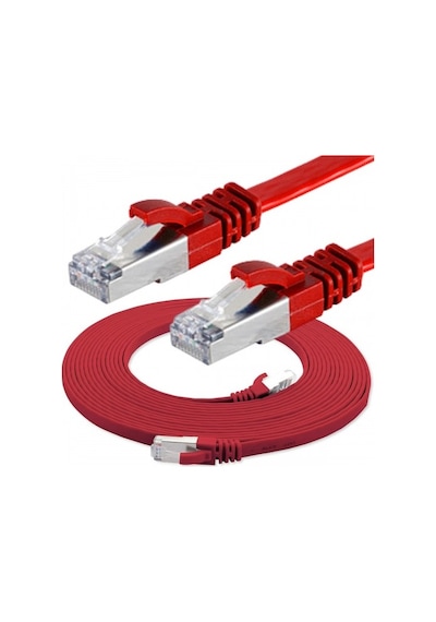 Irenis CAT7 Kablo Yassı FTP Ethernet Network LAN Ağ Kablosu, 50 CM  -Kırmızı