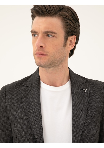 Cacharel Siyah Slim Fit Keten Karışımlı Ceket