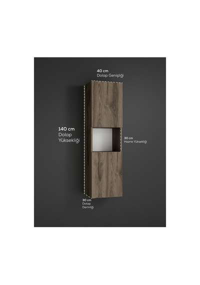 Lisa Banyo Dolabı Duvara Monte Raflı Mdf Ceviz