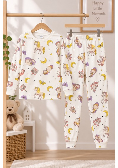 Free Beka Desenli Bisiklet Yaka %100 Pamuklu İnterlok Kumaş Kız Çocuk Uzun Kollu Pijama Takımı Ekru Free Beka Desenli Bisiklet Yaka %100 Pamuklu İnterlok Kumaş Kız Çocuk Uzun Kollu Pijama Takımı Ekru