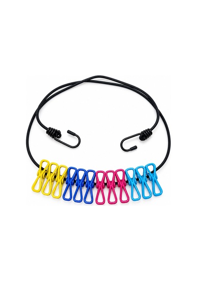 Renkli Lastik 150cm--280cm E Uzar Çamaşır İpi 12pcs Metal Mandallı Brkt-910316 Resimdeki