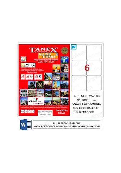Tanex Tw-2006 Laser Etiket 99.1 X 93.1MM