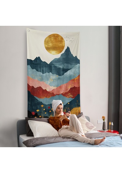 Dağların Üstündeki Güneş Manzarası Duvar Örtüsü-7613