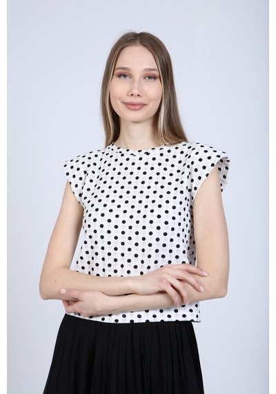 Neslice Kadın Puantiyeli Vatkalı T-Shirt Siyah