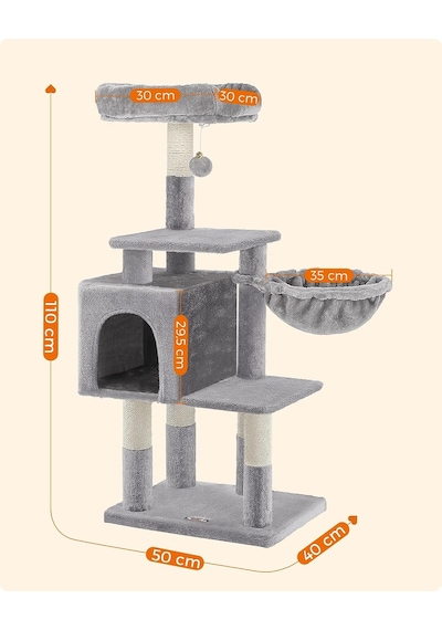Tr Pct52w 110 Cm Kedi Ağacı, Açık Gri