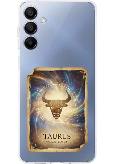 Samsung Galaxy A15 İle Uyumlu Burç Kartları Boğa Tasarımlı Şeffaf Silikon Kılıf Şeffaf
