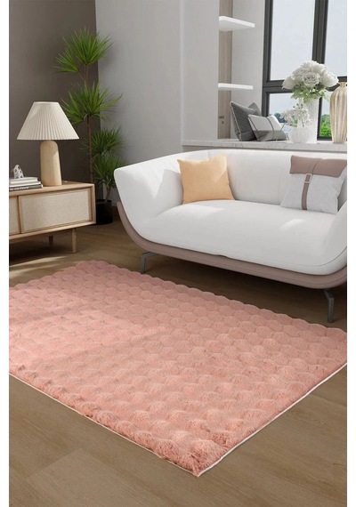 Aries Home Tavşan Tüyü Yumuşak Keçeleşmez Dekoratif Bubble İthal Kalite Post Halı Pembe