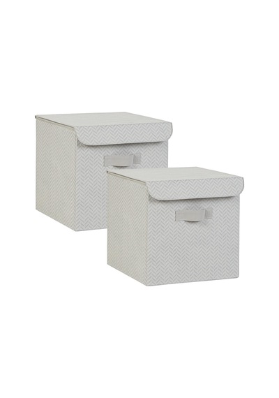 2'li Gri Kapaklı Kutu Set 30 X 30 X 30 Cm Açık Ahşap