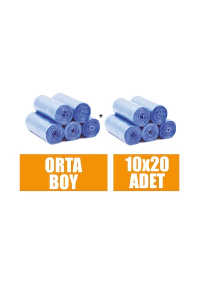 20 Li X 10 Rulo Çöp Torbası Orta Boy Mavi 55x60 Çöp Poşeti