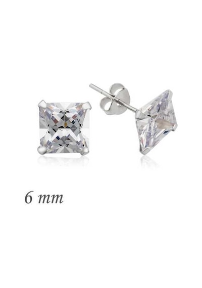 Gumush Gümüş Kare Tek Taş Zirkon Küpe - 6 Mm.