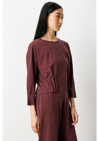On Kadın Pile Detaylı Sıfır Yaka Bluz 64408 Bordo Bordo