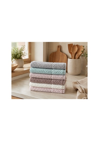 Kristal Desenli Renkli Havlu 30x50 Cm 6'lı Set %100 Pamuk - Çok Renkli