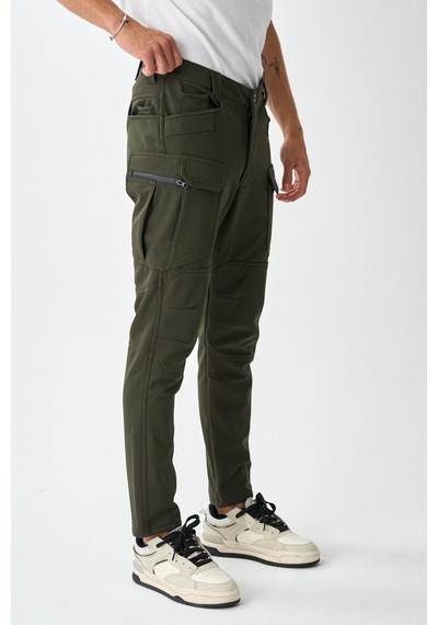Dechers Erkek Kışlık İçi Polarlı Rüzgar Su Geçirmez Soft Shell Taktik Pantolon - E231 Haki