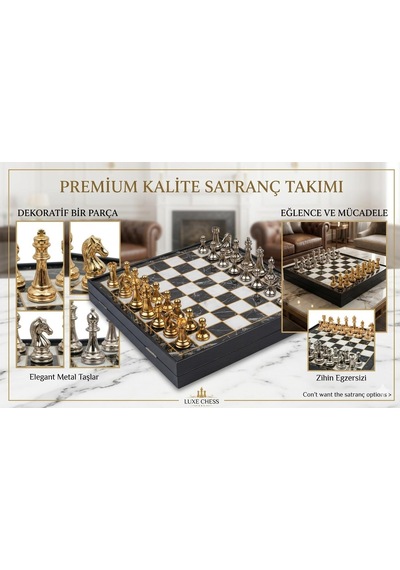 Kişiye Özel Lüks Metal Satranç Takımı Mermer Desenli Sandıklı Premium Oyun Seti 20 Cm. Klasik Figür