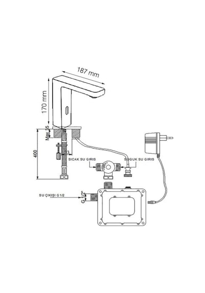 Fause Kfb102-2 Çift Su Girişli Fotoselli Lavabo Bataryası