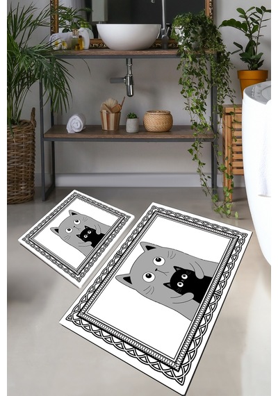 MOM CAT DJT 2 LI SET Banyo Halısı Banyo Paspası Çok Renkli