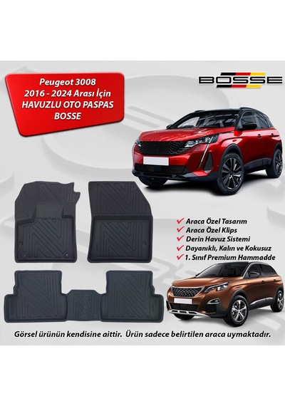 Peugeot 3008 Paspas Araca Özel 2016 2024 Bosse Paspas 3d Havuzlu