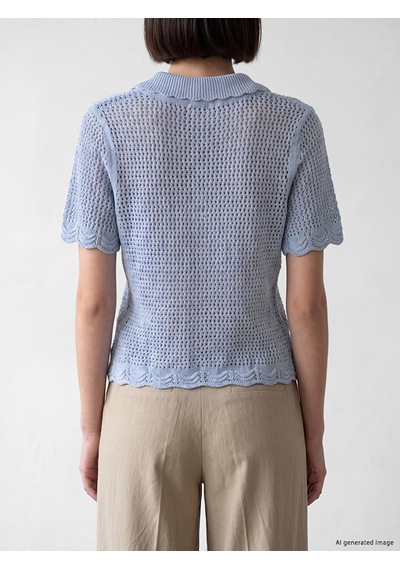 Lcw Comfort Mavi Polo Yaka Ajurlu Kadın Triko Kazak
