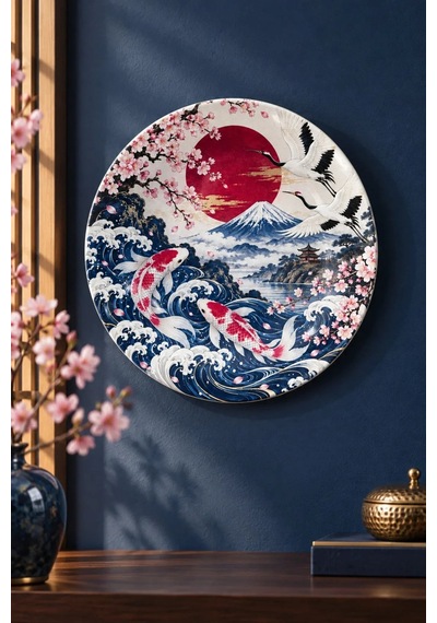 Dekoratif Duvar Tabağı - Japon Bahçesi Ve Fuji Dağı Desenli - Dekorlu Seramik Tabak