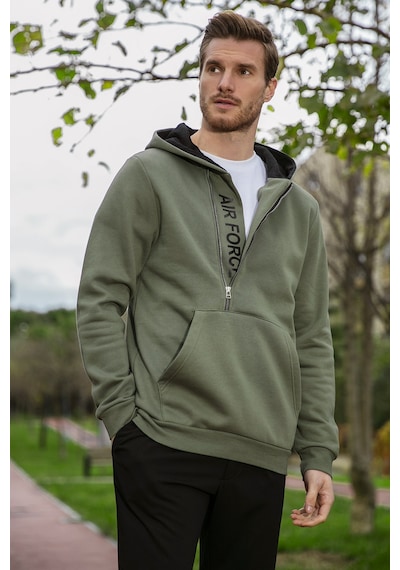 Buratti Kanguru Cepli Fermuarlı Kapüşon Yaka Slim Fit Erkek Sweat 575707 Haki